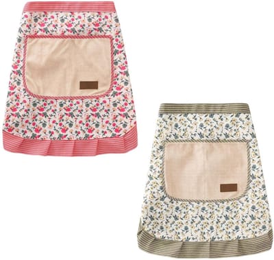 Kort Schort - 2 Stuks - Half schort - Keukenschort - dubbele zak - Verstelbaar - Kookschort - Barbecue Schort - Werkschort - BBQ Schort - Vlekbestendig - Tailleschort - Horeca Sloof - Serveerstersschort - Bloemenpatroon - Damesschort