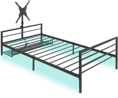 Zwart gamingbed Metalen bed 90x200cm met verstelbare ondersteuning, ledverlichting en opbergmanden onder het bed. Groot metalen bed met een lengte van 206 cm.