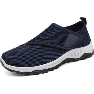 Baskets pour hommes Chaussures décontractées en maille Confortables Souples Chaussures pour hommes diabétiques Ajustables Pieds larges Chaussures de marche Chaussures de tennis d'extérieur pour hommes 41 bleu