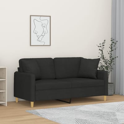 vidaXL - Tweezitsbank - met - sierkussens - 140 - cm - stof - zwart
