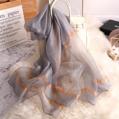 Designer   Écharpe en Soie d'Été pour Femme Châles Longs Mode Enveloppes pour Dame Designer Pashmina Châles de Plage Foulard Féminin gray