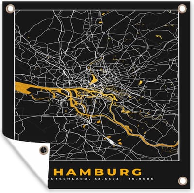 Tuin poster Hamburg - Duitsland - Kaart - Goud - Plattegrond - Stadskaart - 200x200 cm - Tuindoek