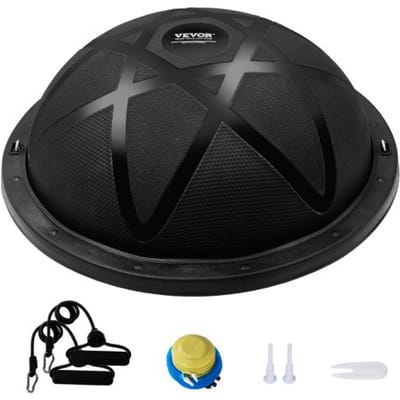 VEVOR Halve oefenbaltrainer, 23-inch balansbaltrainer, stabiliteitsbal met een capaciteit van 660 lbs, yogabal met weerstandsbanden en pomp, krachttrainingsbal voor thuisgym, full body workout, zwart