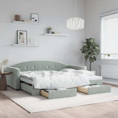 vidaXL - Slaapbank - onderschuifbed - en - lades - 90x200 - cm - fluweel - lichtgrijs