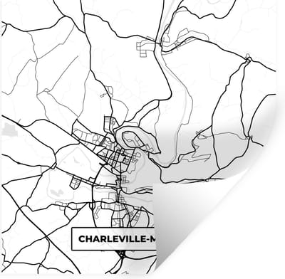 Muurstickers - Sticker Folie - Stadskaart - Charleville-Mézières - Plattegrond - Kaart - Frankrijk - Zwart wit - 100x100 cm - Plakfolie - Muurstickers Kinderkamer - Zelfklevend Behang XXL - Zelfklevend behangpapier - Stickerfolie