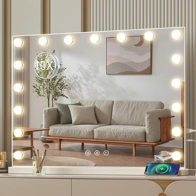 Verlichte make-up spiegel - Hollywood spiegel - Dagelijkse make-up - Instelbare verlichting - 70 x 55 cm - Wit