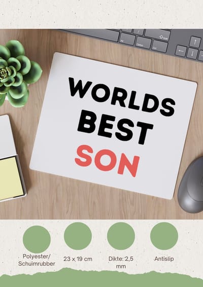 Akyol - worlds best son Muismat - Zoon - de beste zoon - verjaardagscadeau - verjaardag - cadeau - cadeautje voor zoon - zoon artikelen - kado - geschenk - gift - 23 bij 19 cm