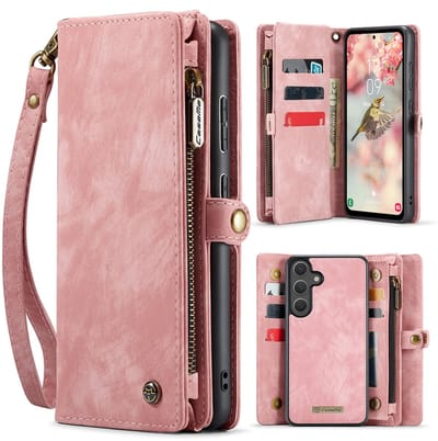 Caseme Geschikt voor Samsung Galaxy S25 FE hoes - Vintage 2 in 1 portemonnee - Lichtroze