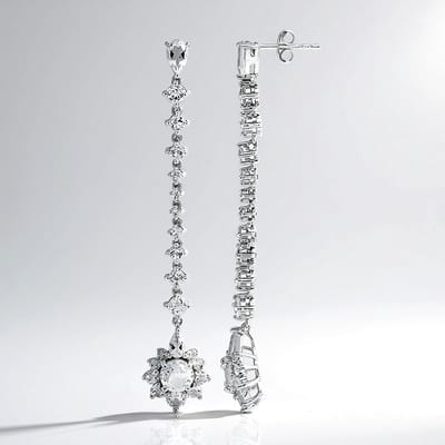 Cavill - 925 Sterling Zilver Gerhodineerd - Witte Topaas oorbellen 6,084 ct - Rond en Peervormig geslepen - Elegante zilveren sieraden dames