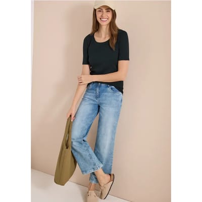 Basic Shirt met ronde hals in effen kleur