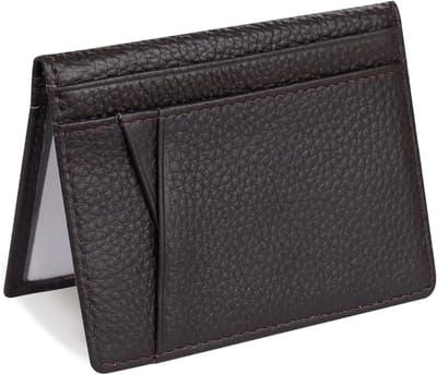 Compacte PU Leren Portemonnee voor Mannen, Ruime Creditcardhouder met 2 ID Vensters en 6 Kaartsleuven, Donkerbruin, Stijlvol en Praktisch