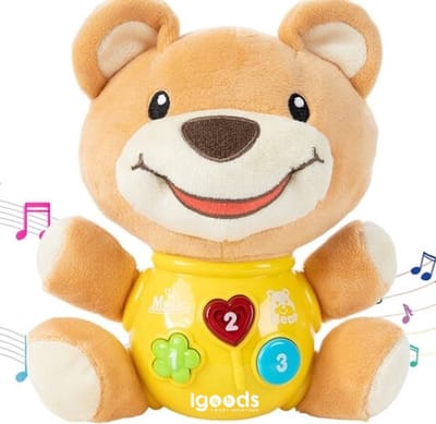 Igoods Speelgoedbeer - Knuffelbeertje - Pluche Beer - Kalmerende Muziek - 6 Maanden - 12 Liedjes - 6 Geluiden - Baby Speelgoed