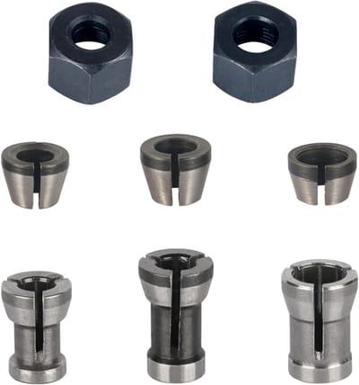 SnelShoppen - 8 Pcs Routers, Bit Collet Adapter Set met 6 Clamp Adapters (6/6.35/8 mm), 2 Robuuste Nuts voor Engraving Machines, Houtbewerking, Carpen