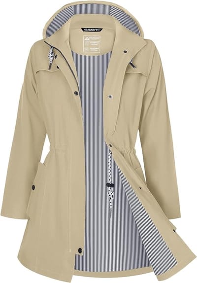 Daity Regenjas dames lang | waterdicht en ademend met capuchon voor buiten - Maat S