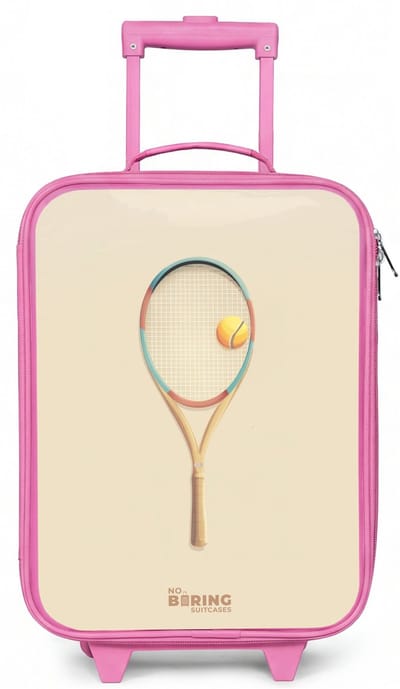 NoBoringSuitcases.com® - Kinderkoffer roze - Kindertrolley meisje - Een tennisracket in beige tinten - Koffer kind lichtgewicht - Reiskoffer trolley voor kinderen - Koffertje met lichtgevende wieltjes - Rolkoffer