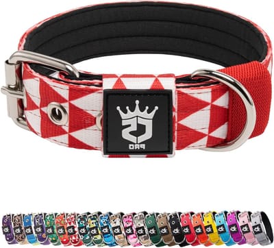 Verstelbare, stevige hondenhalsband met metalen gesp voor honden met een nekmaat van 32-40 cm, ideaal voor training en buitenactiviteiten.