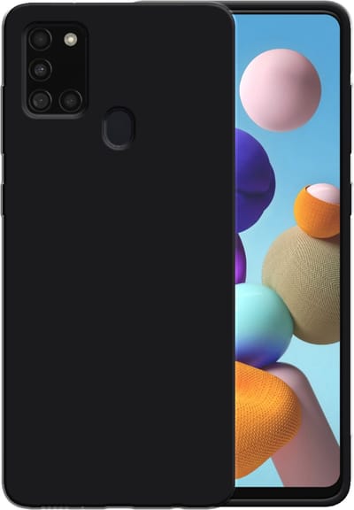 Smartphonica Siliconen hoesje voor Samsung Galaxy A21s case met zachte binnenkant - Zwart geschikt voor Samsung Galaxy A21s