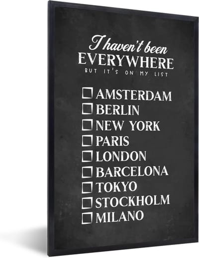 Fotolijst incl. Poster - Spreuken - Quotes - I haven't been everywhere but it's on my list - New York - 40x60 cm - Posterlijst