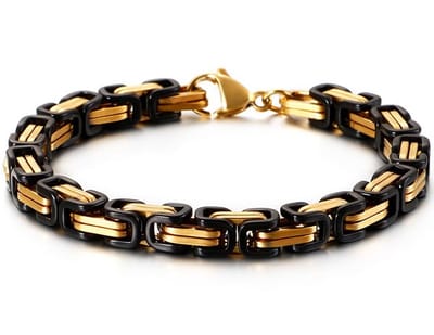 Koningsarmband Heren - Zwart / Goud kleurig - 5mm - Byzantijnse stijl - Dubbele Schakels - Staal - Armband Schakelarmband - Armbanden - Papa Cadeau Voor Mannen - Vaderdag
