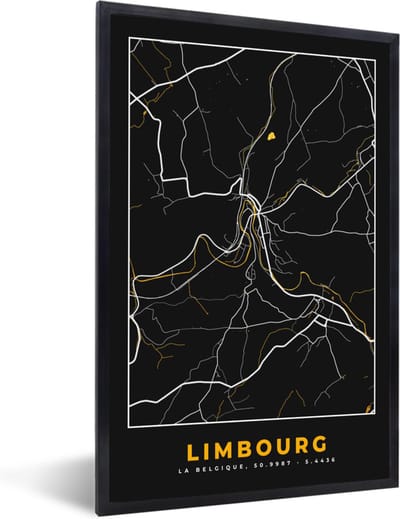 Fotolijst incl. Poster - Limburg - Kaart - Goud - Stadskaart - Plattegrond - 40x60 cm - Posterlijst