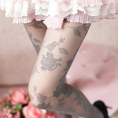 Collants Sexy Rose Tatuage Femme Fins Transparents Creusés Bas Collants Bas Fantaisie One Size gray