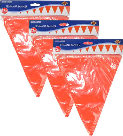 Oranje vlaggenlijn - 3x - slinger - 350 cm - plastic - binnen en buiten - 12 vlaggetjes - Koningsdag/Holland