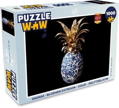 Puzzel Ananas - Bloemen patroon - Goud - Delftsblauw - Legpuzzel - Puzzel 1000 stukjes volwassenen