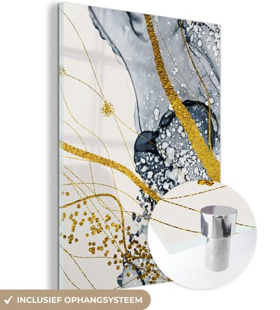 MuchoWow® Glasschilderij 30x40 cm - Schilderij acrylglas - Abstract - Goud - Natuur - Kunst - Foto op glas - Schilderijen