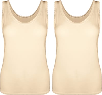 Dames Onderhemd met Kant - 2-Pack - Bamboe Viscose - Beige - Maat L/XL | Zijdezacht, Ademend en Perfecte Pasvorm