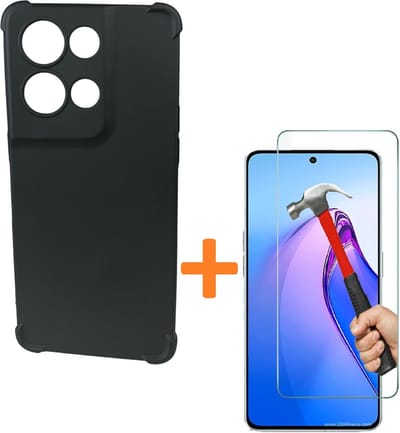 Shockproof Hoesje Geschikt voor: Oppo Reno 8 Pro - Anti -Shock Silicone - Zwart + 2x Screenprotector