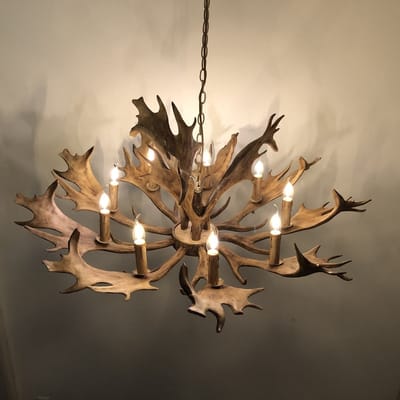 Wild’nChic - Luxe Kroonluchter Rendier Gewei - 9 Lichts - Bruin - E14 Fitting - Landelijk, Rustiek, Modern, Designlamp, Dierenlamp, Hanglamp, Plafondlamp, Woonkamer, Eetkamer, Slaapkamer
