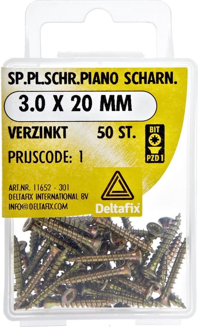 Deltafix spaanplaatschroef platkop / kruiskop / pianoscharnieren verzinkt 3.0 x 20 mm 50 st.