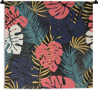 Wandkleed - Wanddoek - Flora - Goud - Patronen - Hawaii - Tropisch - 90x90 cm - Wandtapijt