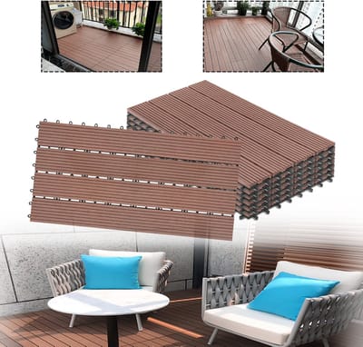 12 Stuks WPC Tegel Terras Vlondertegel tegels houtlook balkon tegels 30x30cm terras tuin tegel vlonder met plug-in systeem drainage kunststof 2m² voor balkon tuin Bruin-2 m²