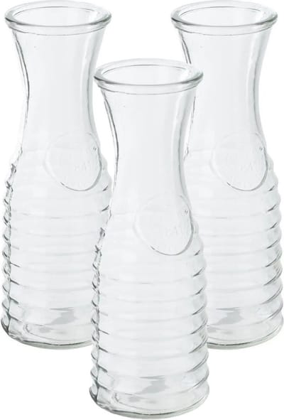 Secret de Gourmet schenk Karaf - 3x - 1 liter - glas - D10 x H26 cm - Met uitlopende hals - Waterkan - Sapkan