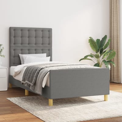 vidaXL - Bedframe - met - hoofdeinde - stof - donkergrijs - 90x190 - cm
