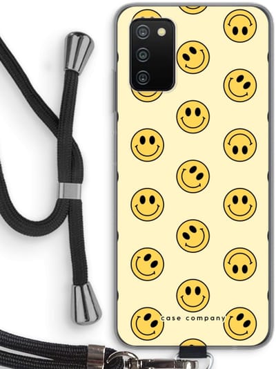Hoesje met koord geschikt voor Samsung Galaxy A03S hoesje met Koord - Smiley N°2 - Telefoonhoesje met Zwart Koord - Bescherming aan alle Kanten en Over de Schermrand