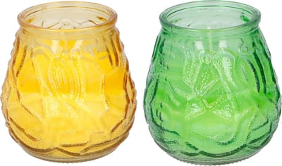 Arti Casa 4x stuks Citronella Lowboy tafelkaarsen 10 cm geel en groen glas