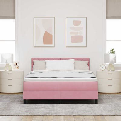 vidaXL - Boxspring - bed - met - kussen - Roze - 160 - x - 200 - cm - Fluweel