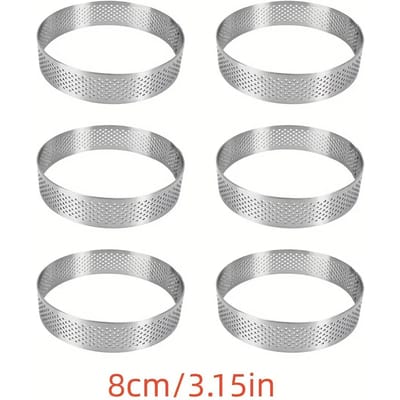 6 stuks 8 cm zilveren ronde roestvrijstalen taartringen mal Franse dessertmousse cake fruittaart mal voor familiefeest bakgereedschap gray