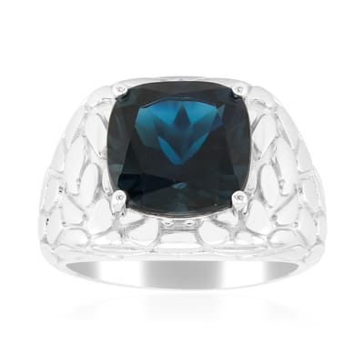 Cavill - Zilveren Ring 925 Sterling Zilver - 4,451 Ct Londen Blauwe Topaas Antiek Kussenslijpsel - Brede Band Elegant Design - Sieraden Dames