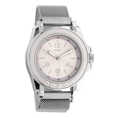 OOZOO Timepieces - Zilverkleurige horloge met zilverkleurige metalen mesh armband - C10739