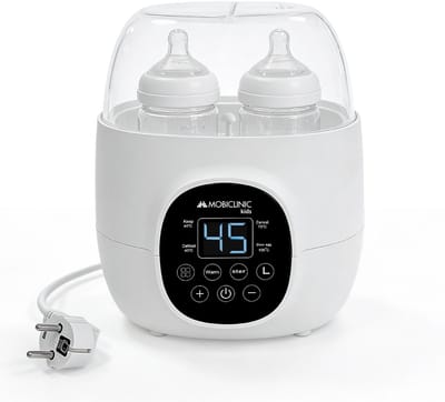 Mobiclinic Bibidu - Dubbele Flessenwarmer - Digitale - 6-in-1 - 2 flessen - Instelbare temperatuur - Babyvoeding Warmer - Stoomsterilisatie - Opwarmen, op temperatuur houden, steriliseren, ontdooien voedsel - Met digitaal display - Wit