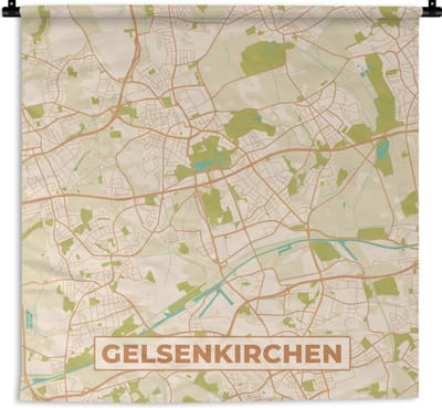 Wandkleed - Wanddoek - Plattegrond - Gelsenkirchen - Stadskaart - Kaart - Vintage - 180x180 cm - Wandtapijt