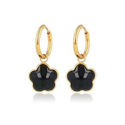 My Bendel - Oorbellen met Bloem Hanger • Onyx - met Luxe Cadeauverpakking | Sieraden Voor Dames