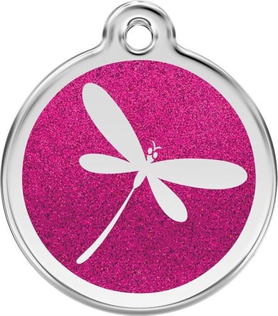 Red Dingo Hondenpenning 20 mm libellen glitter roze