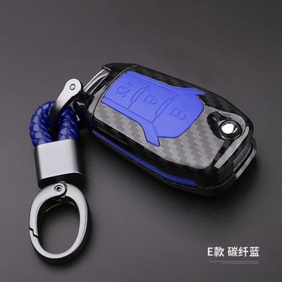 Koolstofvezel+Siliconen Sleutel Afstandsbediening Sleutelhoes Cover Voor Ford Mk3 Mk4 Fiesta Mondeo Ecosport Kuga Focus St Focus 3 4 blue