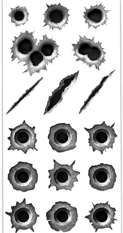 3D Kogelgat Stickers – Waterdicht – 22×11 cm – Auto, Motor, Scooter, Helm Decoratie – Realistisch Effect Vinyl Decal Set
