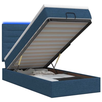 vidaXL - Ottomaanse - Bed - met - Matras - en - LED - Blauw - 90 - x - 200 - cm - Stof