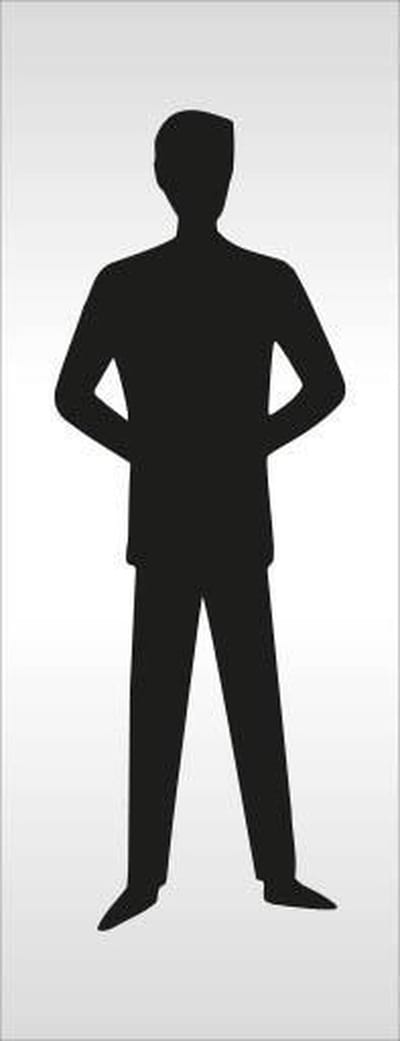 Aluminium deur tekstbordje bedrukt met pictogram toilet heer klassiek - 130 mm x 50 mm x 0,5 mm - Deurbordje heren toilet pictogram klassiek - Promessa-Design.